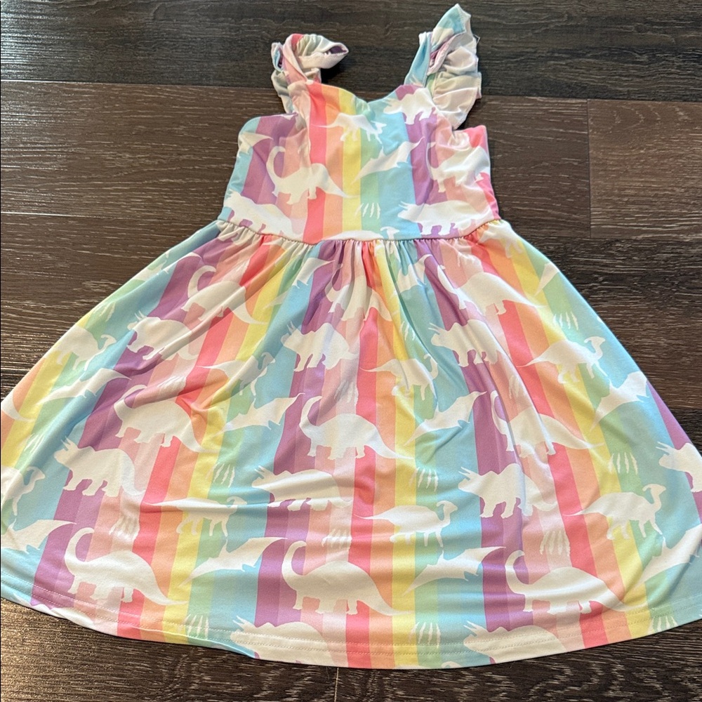 Colorful Dinosaur Print Kids Dress